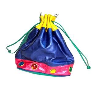 Vintage Samir Colorblock Leather Bucket Purse Bejeweled 80s Bag
